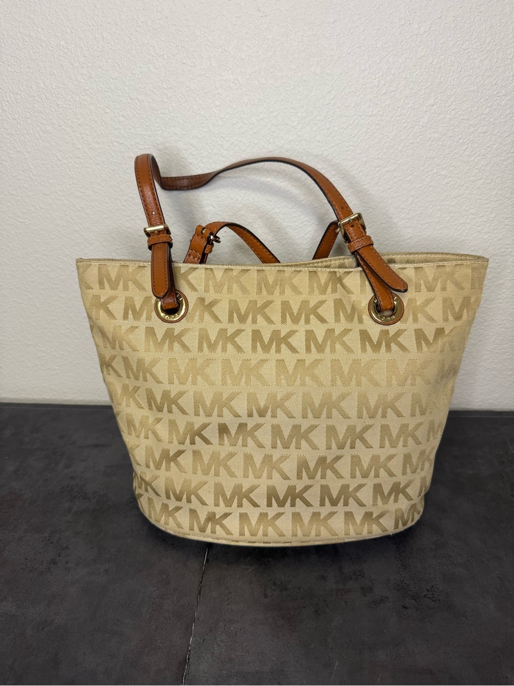 Michael Kors Beige & Brown MK Logo Tote